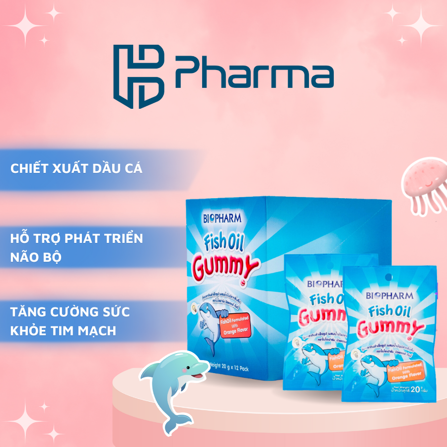 Kẹo dẻo Vitamin cho bé Gummy Biopharm - Hộp 12 gói (Mua 1 hộp, tặng 2 gói vị ngẫu nhiên)