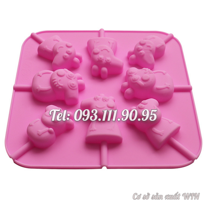Khuôn silicon làm rau câu, socola, kẹo mút 8 heo con Cute Peppa – Mã số 1056