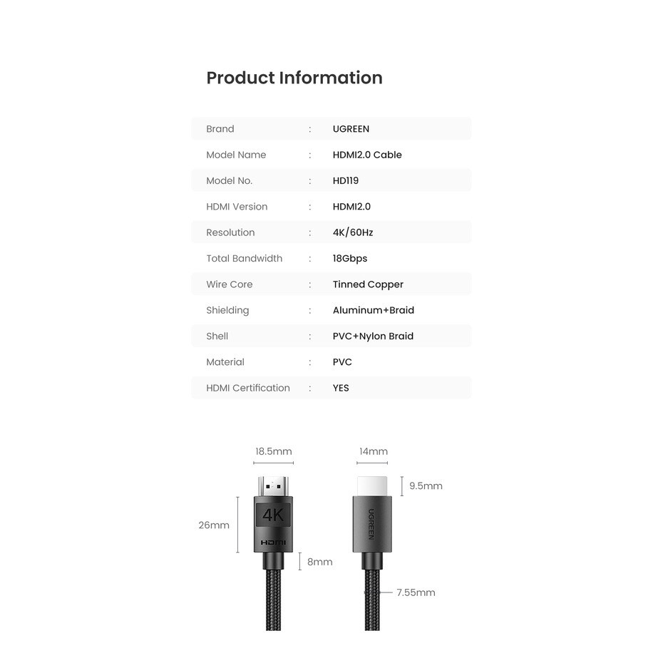 Cáp HDMI 1.4 dài 15M bọc nylon hỗ trợ độ phân giải 4K@30Hz Ugreen 40105 cao cấp (Có IC khuếch đại) hàng chính hãng