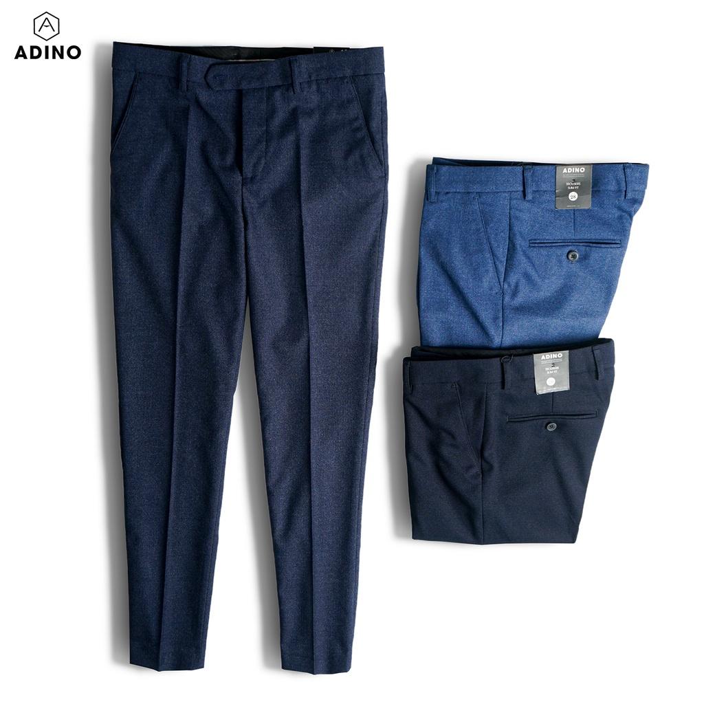 Quần âu nam ADINO màu xanh than sạn vải cotton không bai không xù dáng công sở slimfit ống đứng hơi côn trẻ trung QA109
