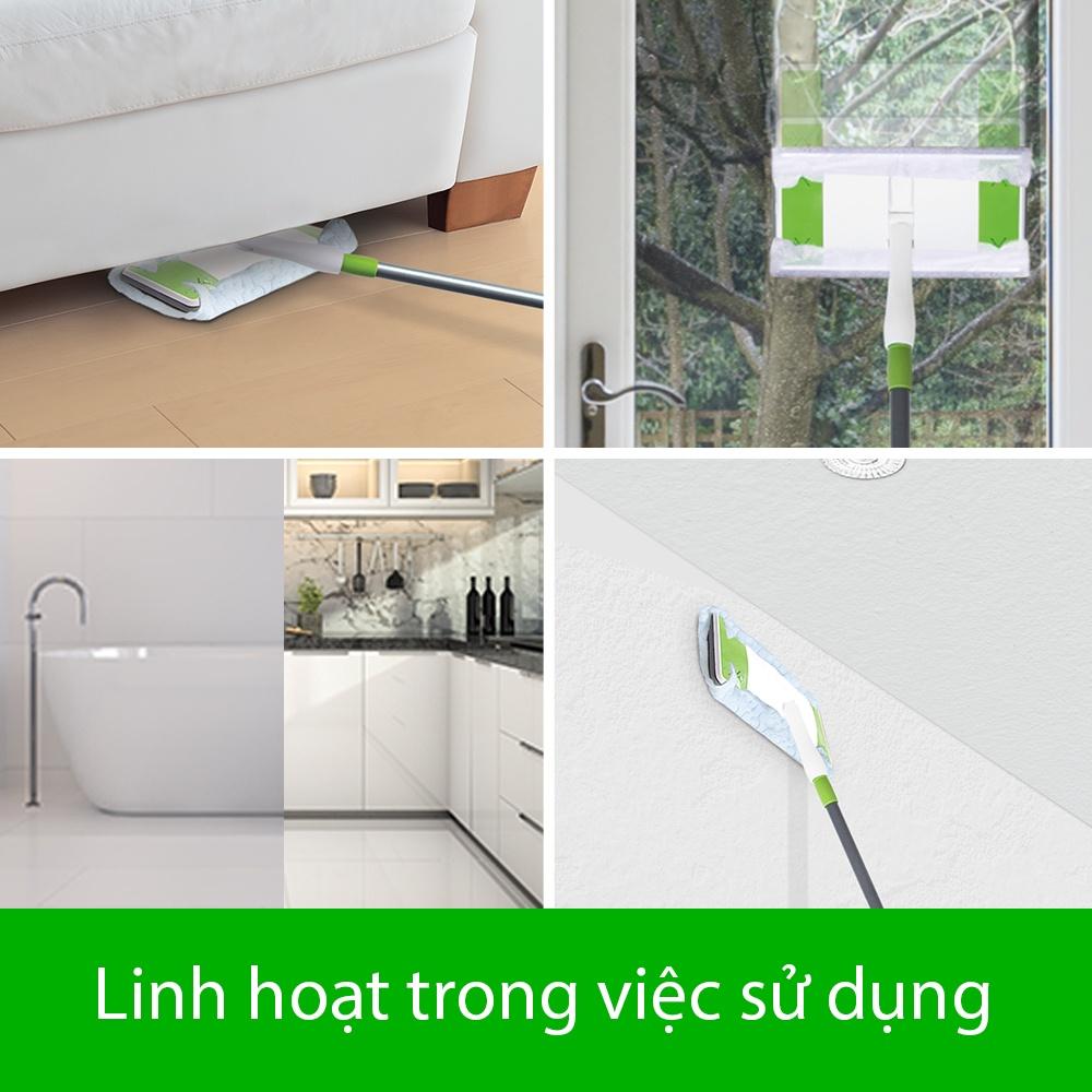 Cây lau nhà siêu tốc dùng khăn giấy thay thế Scotch-Brite 3M đa năng, xoay 360 độ, lấy sạch bụi và tóc mọi ngóc ngách