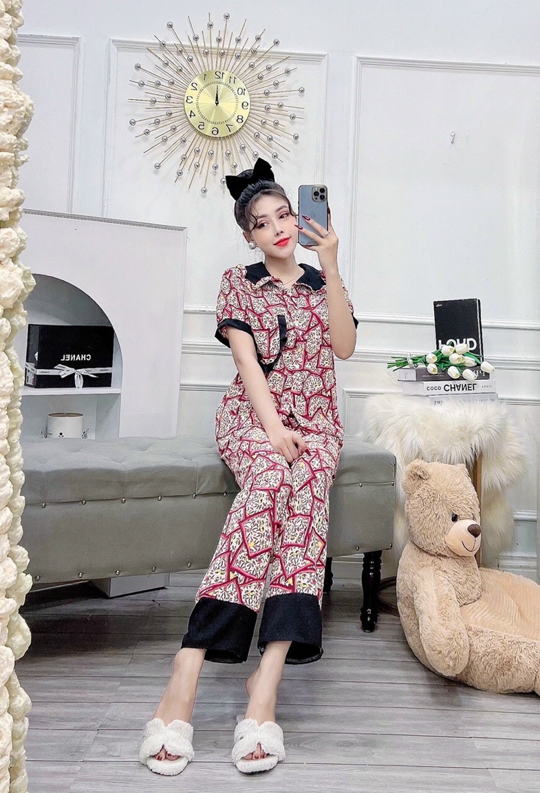 Đồ Bộ Nữ Bài, Hoa Văn, Chữ Vải Lụa Thái From Chuẩn, Mặc Nhà, Dạo Phố, Đi Chơi