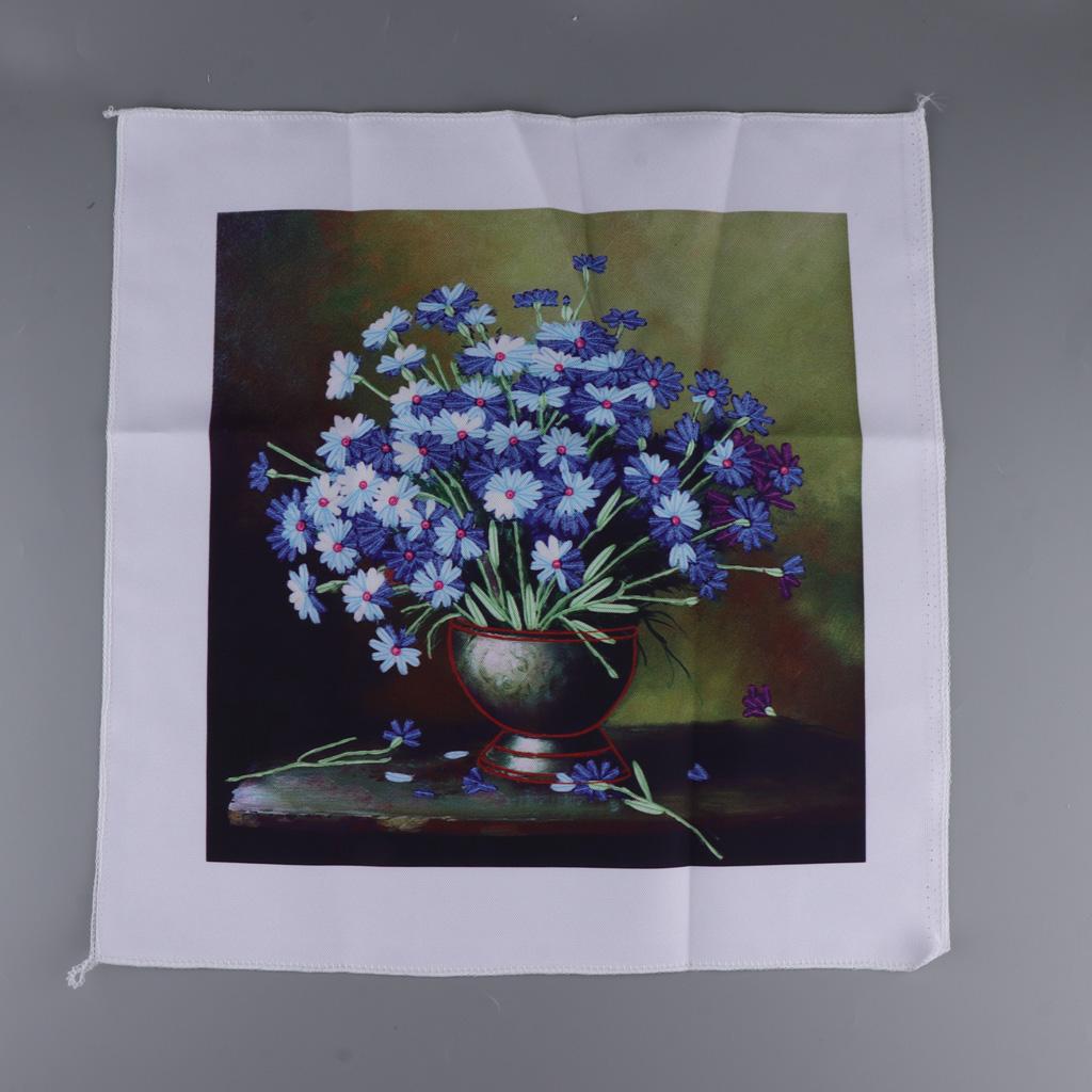 Ribbon Embroidery Cross Stitch Kits Handmade Blue Daisy Pattern Home Decor