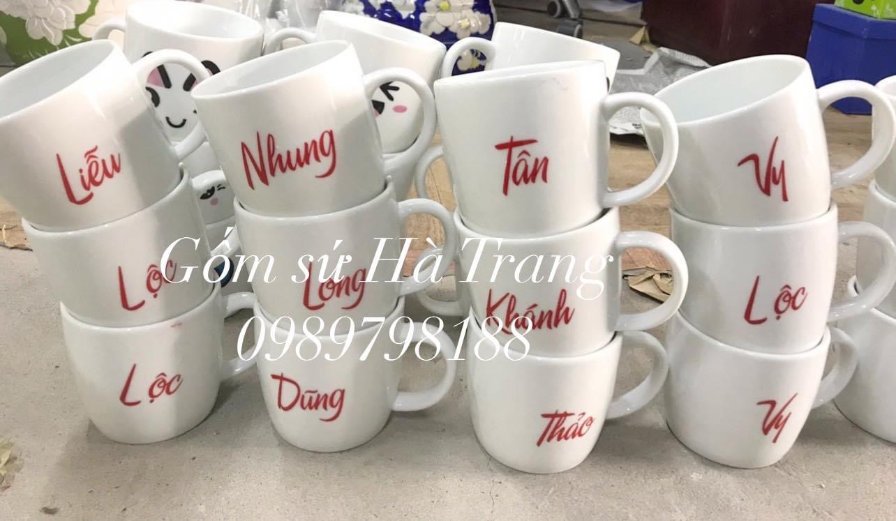 Cốc sứ Bát Tràng dung tích 330ml in tên theo yêu cầu
