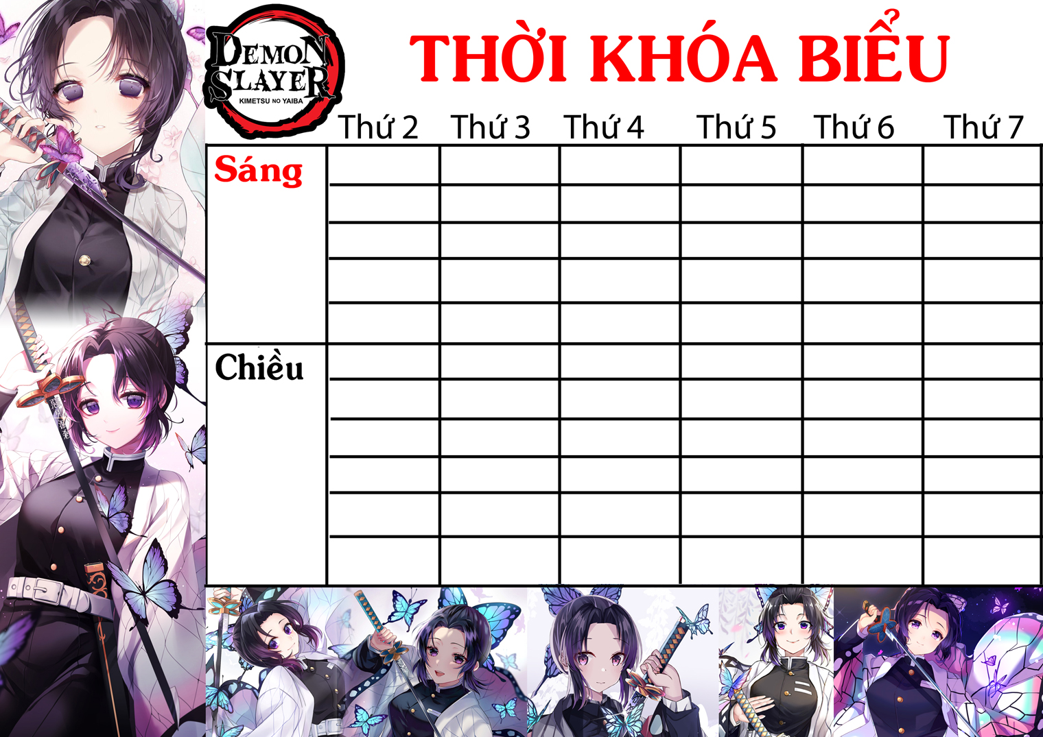 COMBO 5 THỜI KHOÁ BIỂU Kimetsu no Yaiba nhiều mẫu khasc nhau 15x21cm