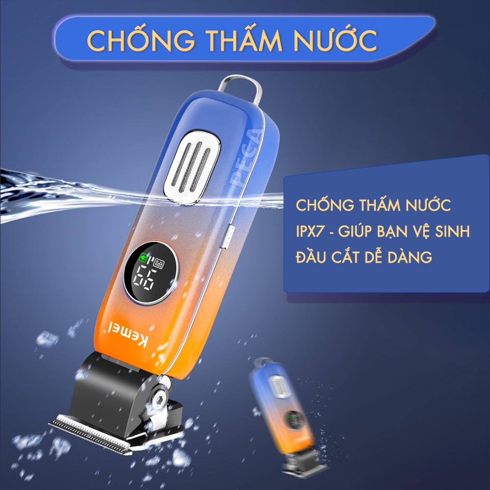 Tông đơ cắt tóc không dây Kemei KM-1837 phiên bản mới cải tiến điều chỉnh 2 mức tốc độ màn hình LCD thông minh sạc nhanh USB công suất mạnh