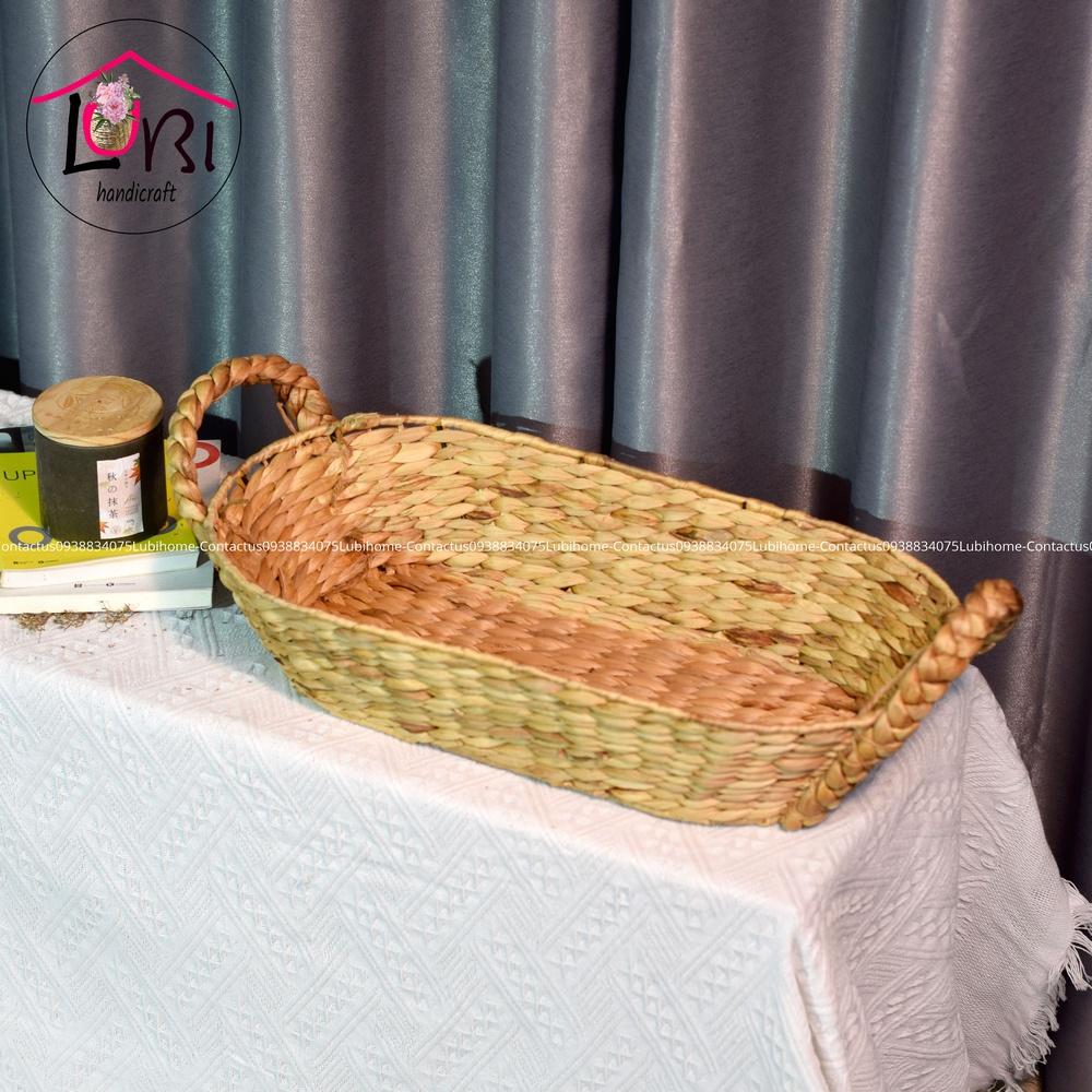 Lubihandicraft - Khay đựng đồ đan lục bình oval quai cầm bím - xinh xắn