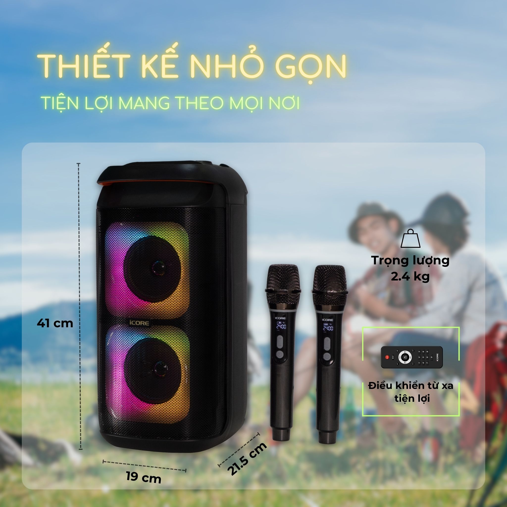 Bộ Loa Karaoke iCore ISM8 Kèm 2 Micro Bluetooth - Hàng chính hãng