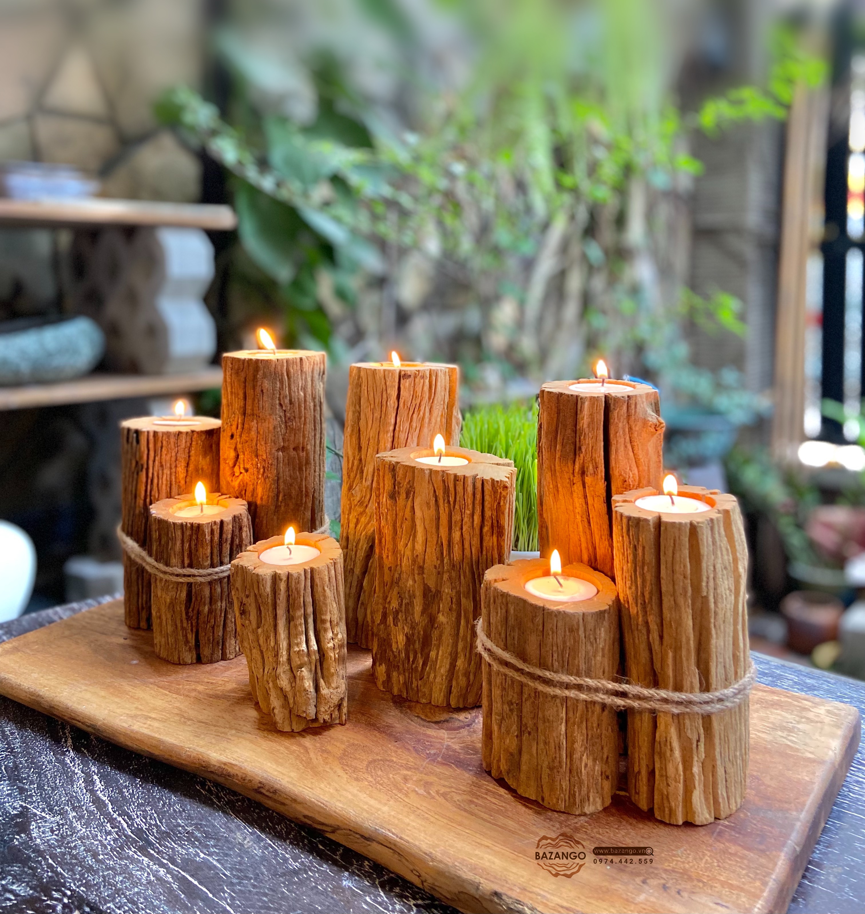 Chân đế nến gỗ lũa trang trí giáng sinh - noel 2021