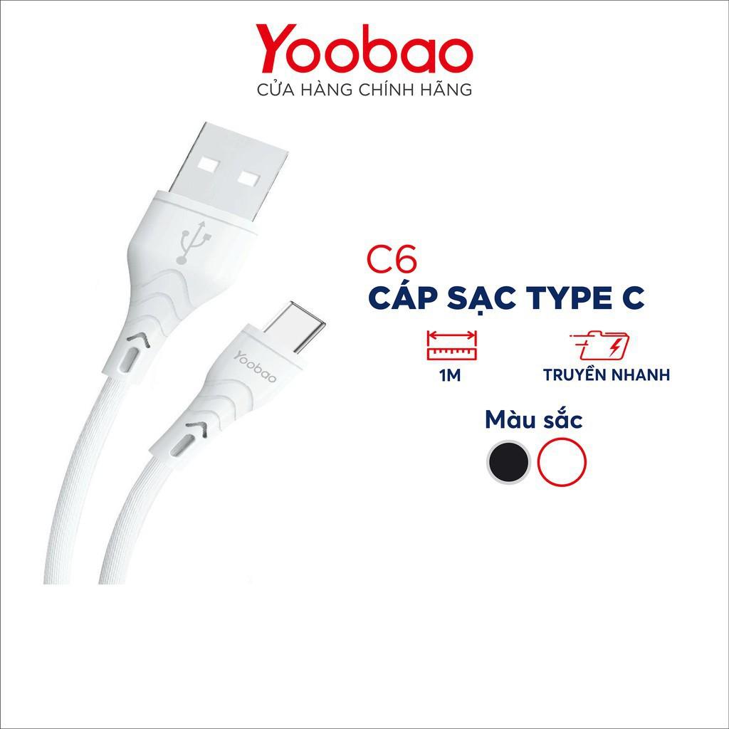 Dây cáp sạc cho điện thoại smartphone Android đầu Type-C Yoobao C6 dài 1m - Hàng nhập khẩu