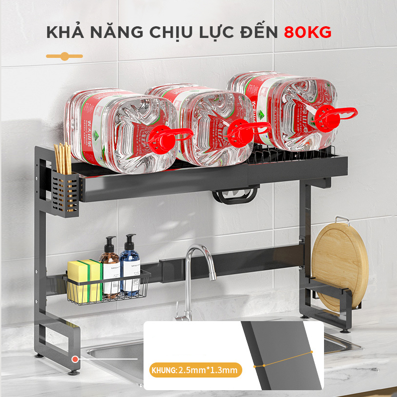 Kệ Chén Đĩa Kéo Giãn Thông Minh VANDO Giá Úp Bát Thay Đổi Kích Thước Trên Bồn Rửa 1 Tầng Chống Han Gỉ Cao Cấp