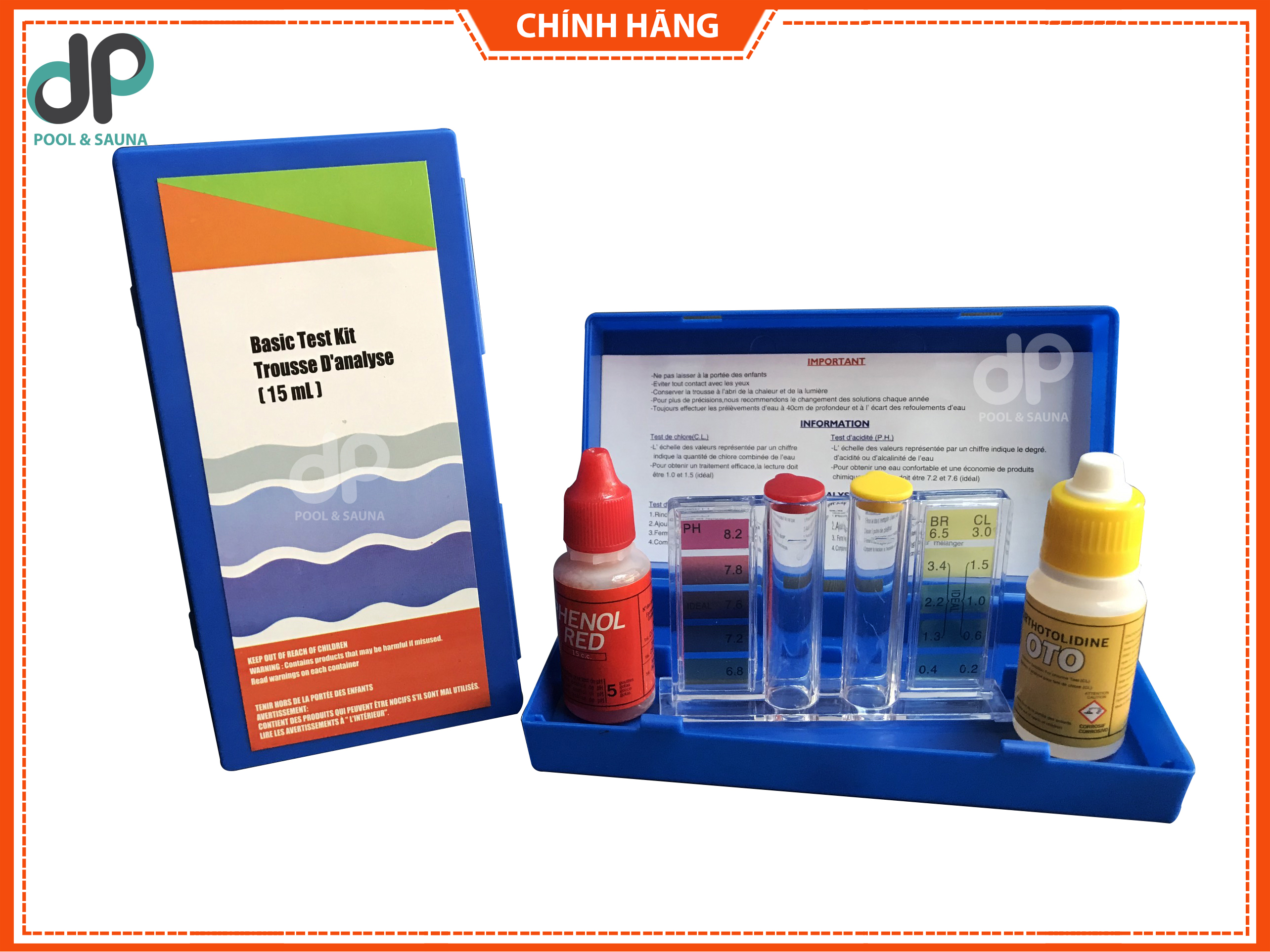 Bộ thử nước hồ bơi 2 trong 1 OTO và PHENOL RED - Basic Test Kit Trousse D'analyse (15ml)