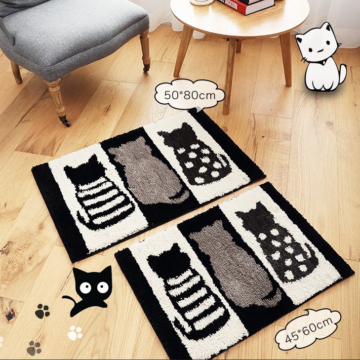 Thảm Cotton Len Mèo Đen Xám PA9218