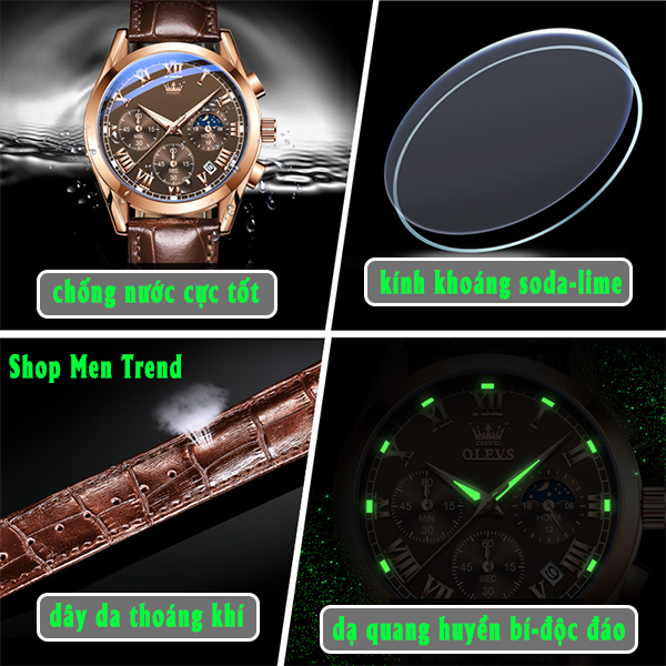 Đồng Hồ Nam Phiên Bản Mới Men Sport Chronograph Phong Cách Châu Âu /Lịch Trăng Sao/Chạy Đủ 6 Kim/Bấm Giờ/Hàng Chính Hãng