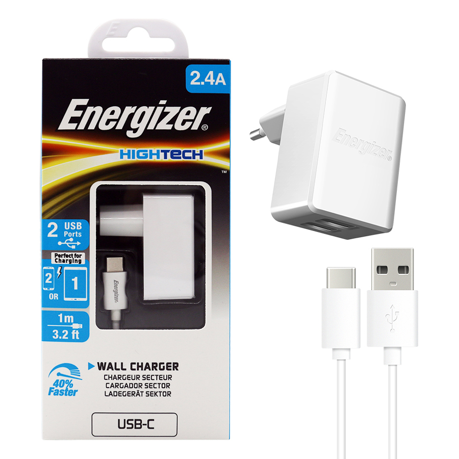 Bộ Adapter Sạc 2.4A Và Cáp Sạc Type-C 2.0 Energizer - ACW2BEUHC23 - Hàng Chính Hãng