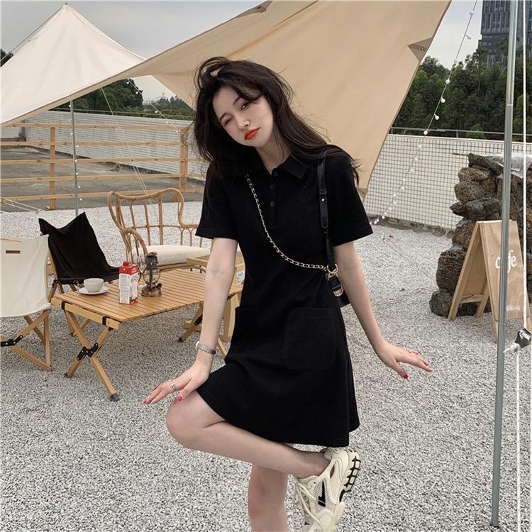 Đầm Polo Nữ Túi Trước Cộc Tay Triết Eo Cổ Bẻ