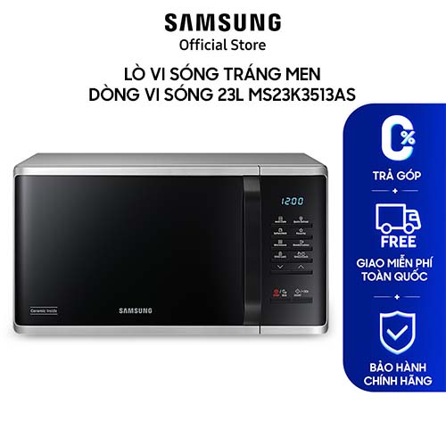 Lò vi sóng tráng men Samsung Dòng vi sóng 23L MS23K3513AS  Rã Đông Nhanh Chóng  Khoang lò tráng men CERAMIC INSIDE - Hàng chính hãng