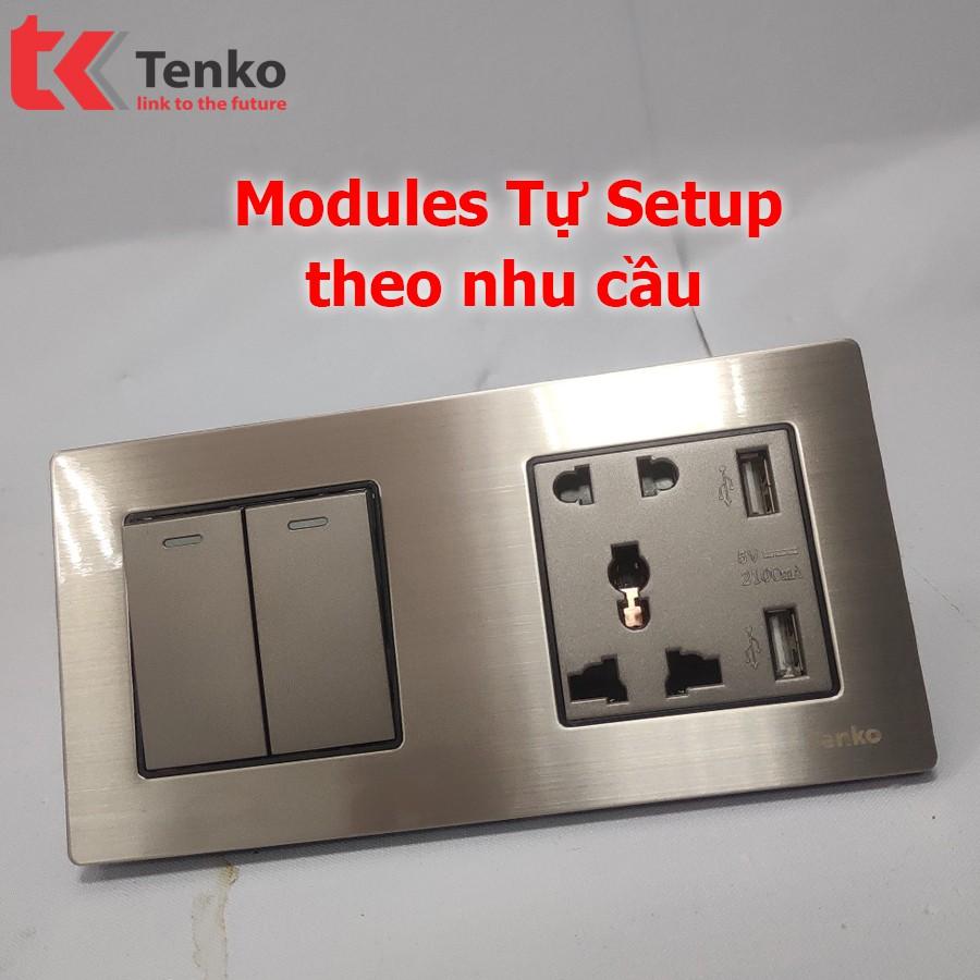 Công Tắc – Ổ Cắm Đa Năng 2 Modules Mặt Kim Loại Màu Ghi Tenko TK-KL2