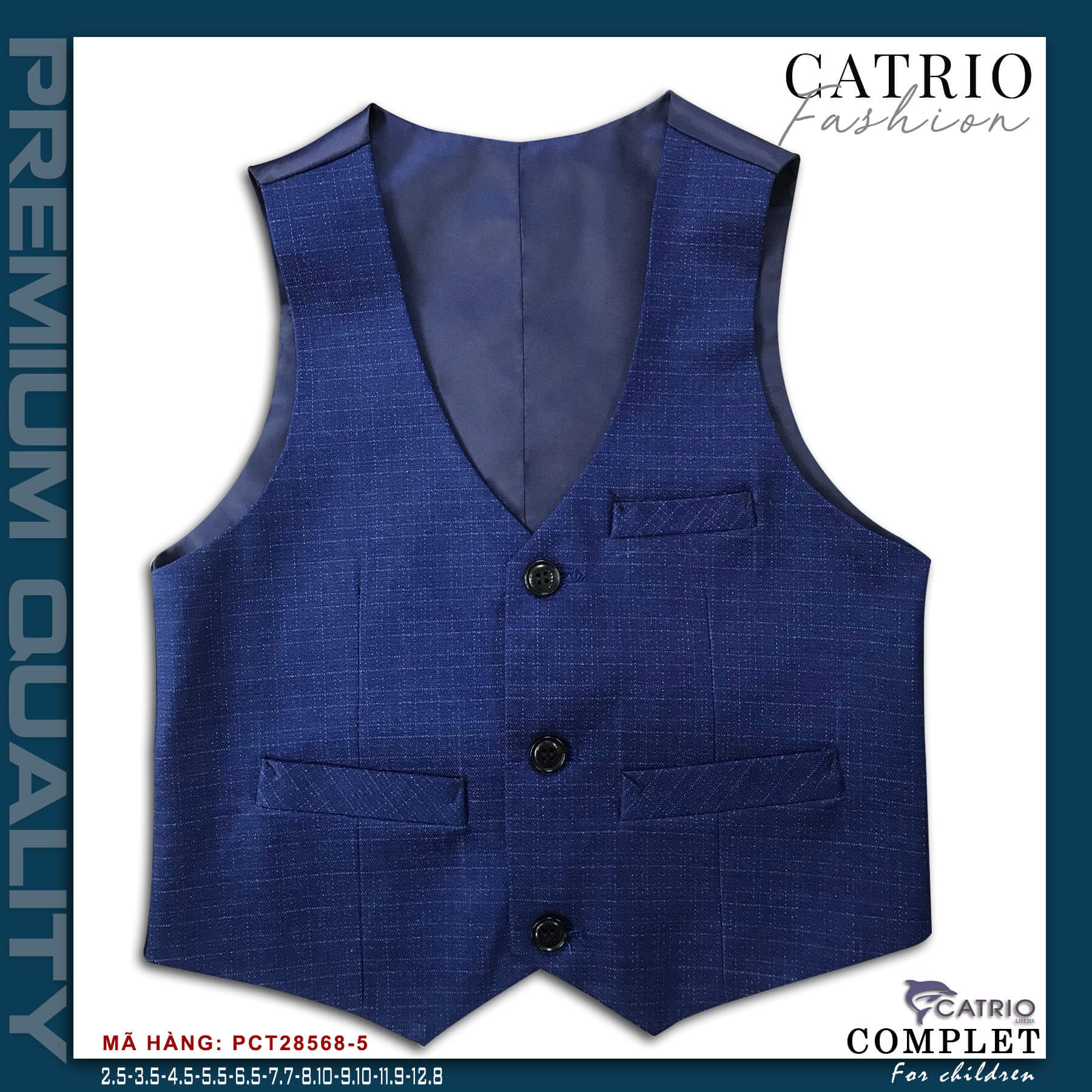 BỘ VEST BÉ TRAI CATRIO PCT28568/5 LÀ BỘ COMPLET TRẺ EM từ 2 tuổi đến 12 tuổi (12kg đến 50kg) phù hợp ngày lễ tết, tiệc cưới thuộc BST quần áo complet veston trẻ em CATRIO