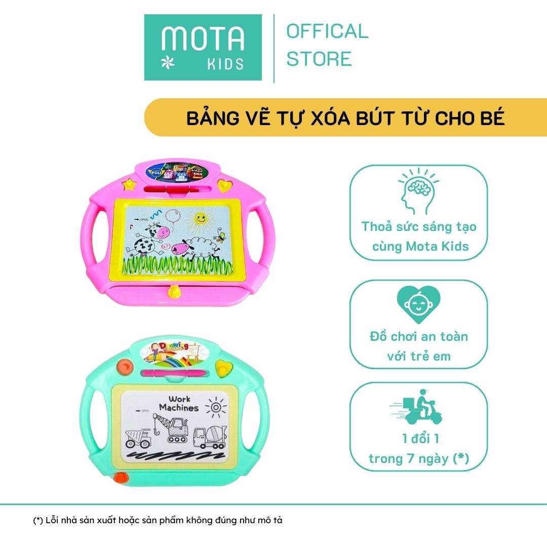 [M2002XANH - Mota Montessori] Đồ chơi cho bé Bảng vẽ tự xóa POLI kèm bút từ màu xanh - Hàng chính hãng