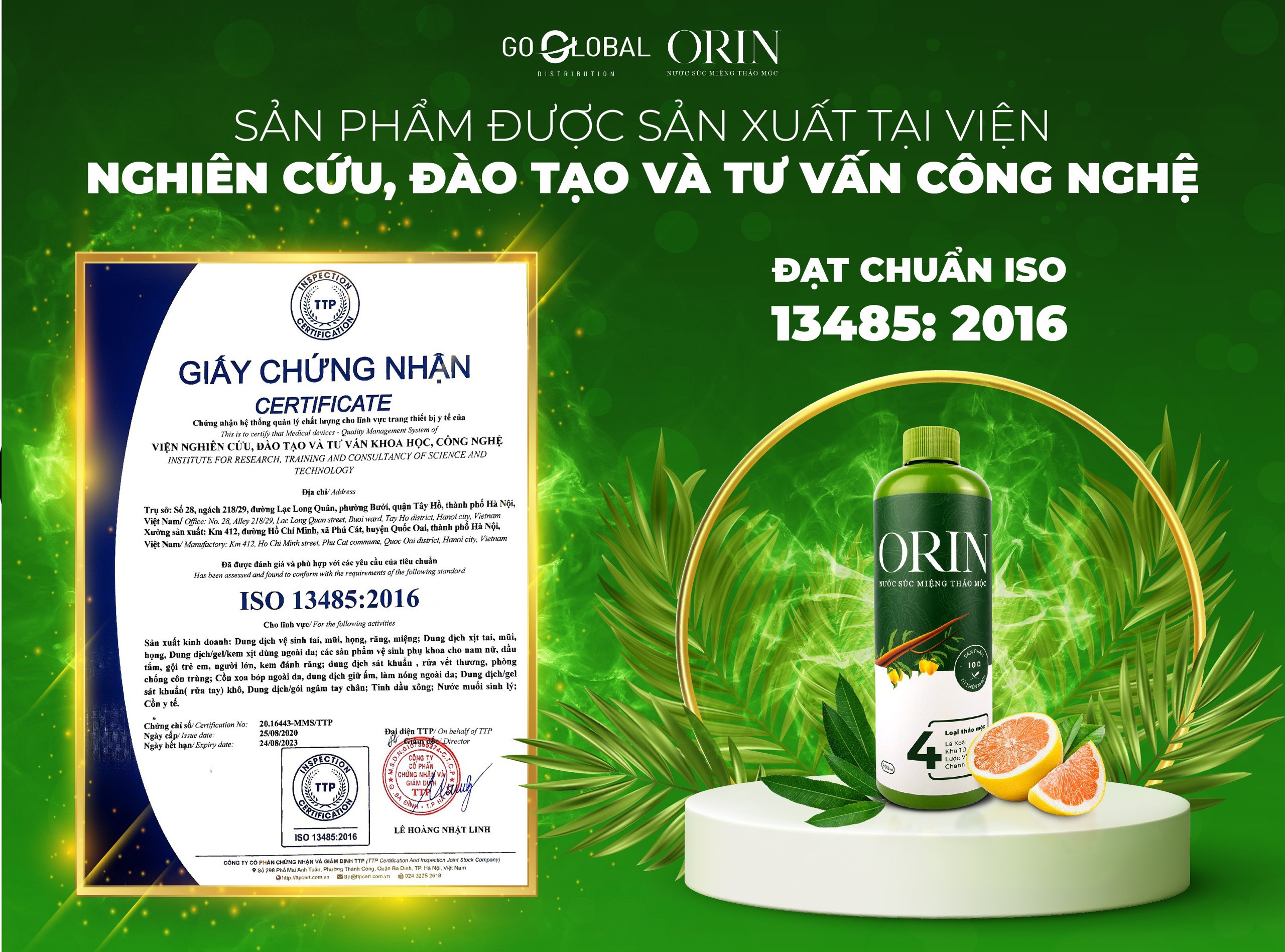 Nước Súc Miệng Thảo Mộc Orin ngừa sâu răng, kháng khuẩn, tan mảng