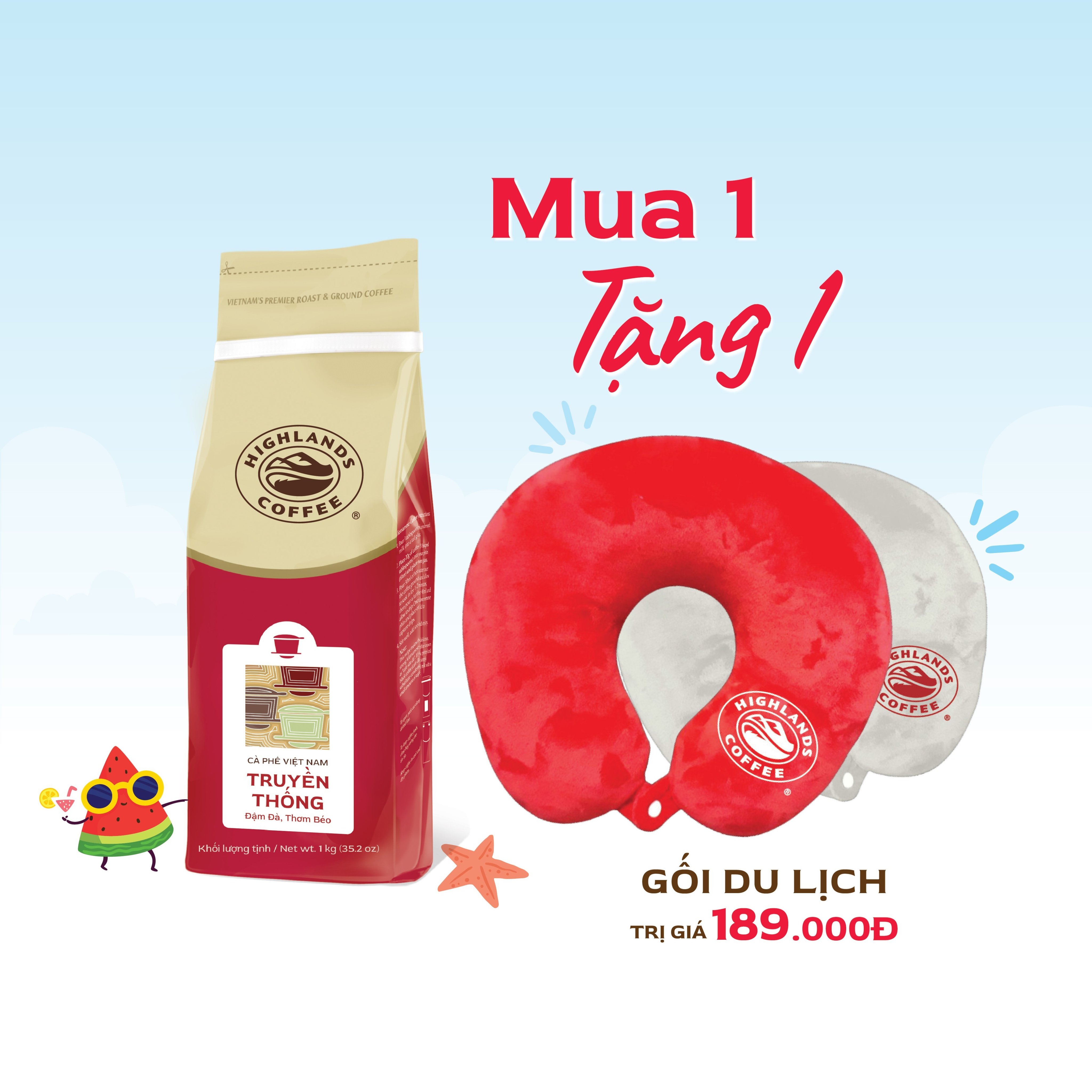 [TẶNG 01 GỐI DU LỊCH HIGHLANDS 189K] Cà Phê Bột Truyền Thống Highlands Coffee 1Kg