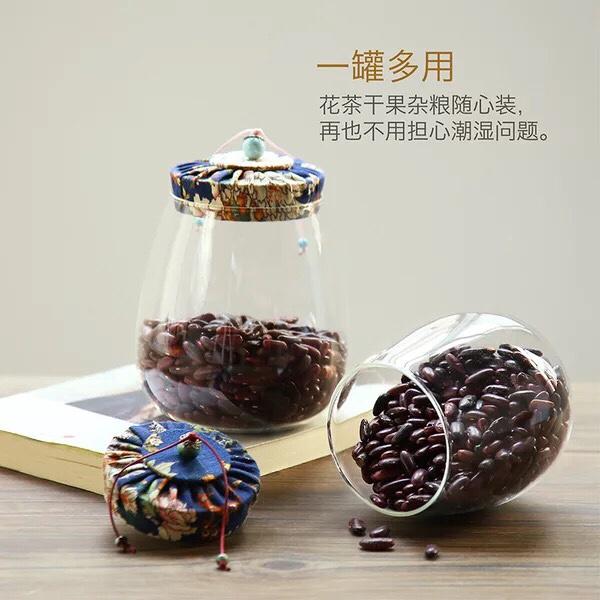 Lọ thủy tinh bằng nắp vải 600ml