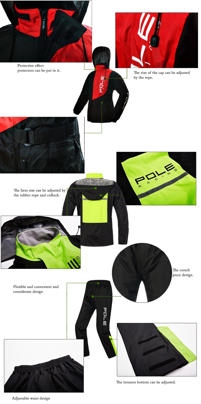 Áo mưa 2 lớp cao cấp Pole racing - Đen phối xanh - Size 2XL: 85-95kg