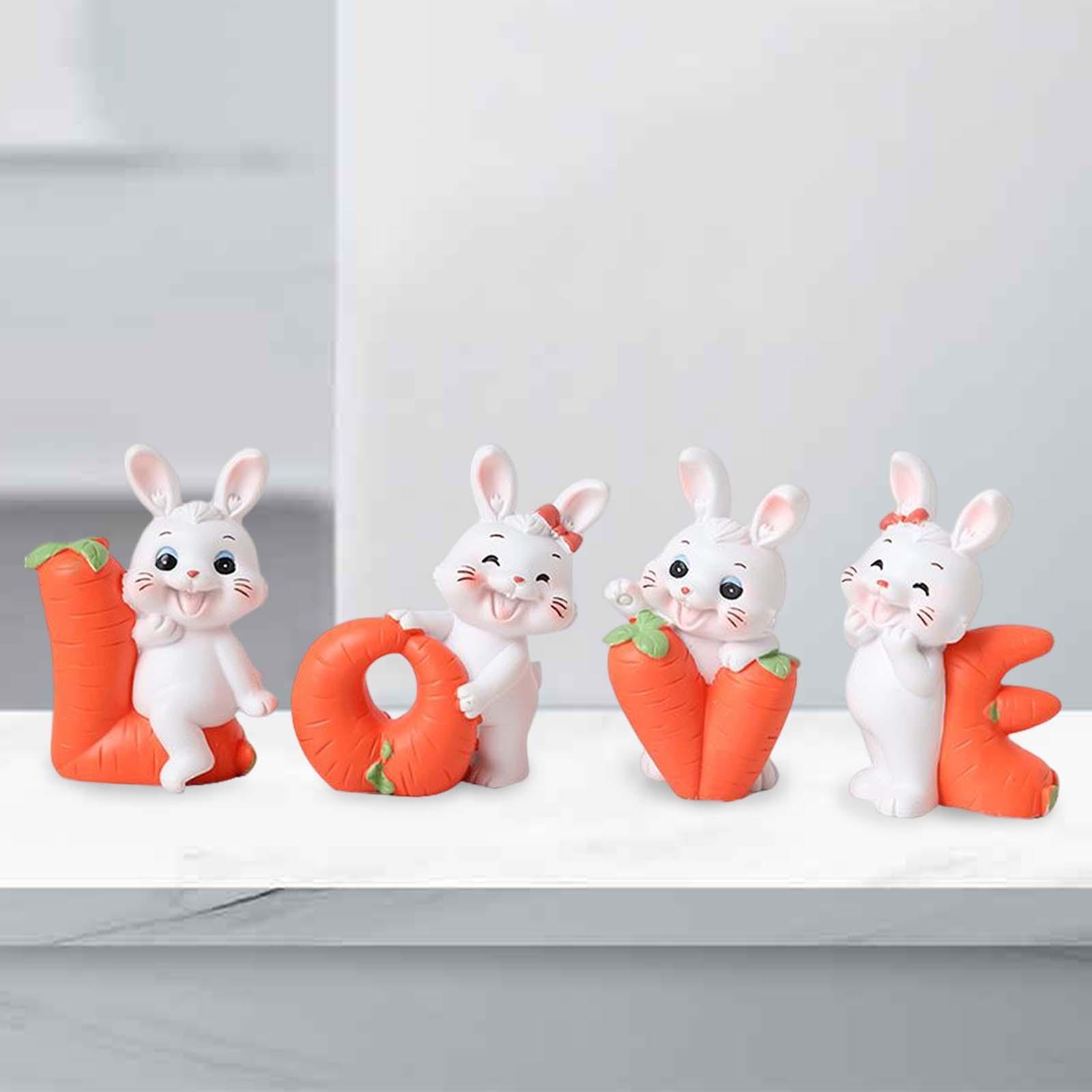 Carrot Bunny Figurines Sculptures Rabbit Statue for Desktio Collectible