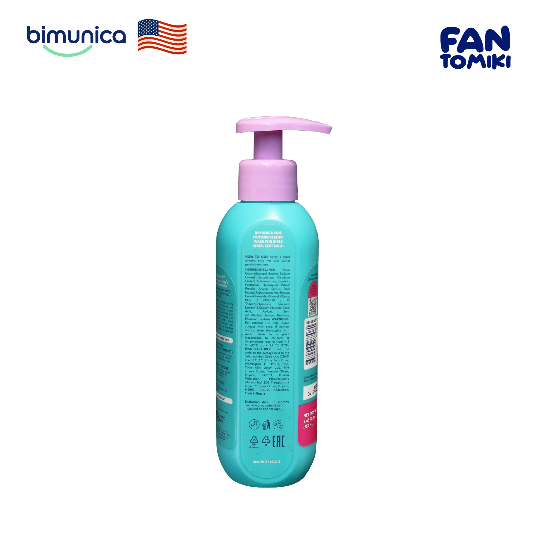 Sữa Tắm BIMUNICA Fantomiki Cho Bé Gái từ 3 Tuổi - 250ml Không Cay Mắt, Làm Sạch, Làm Mềm