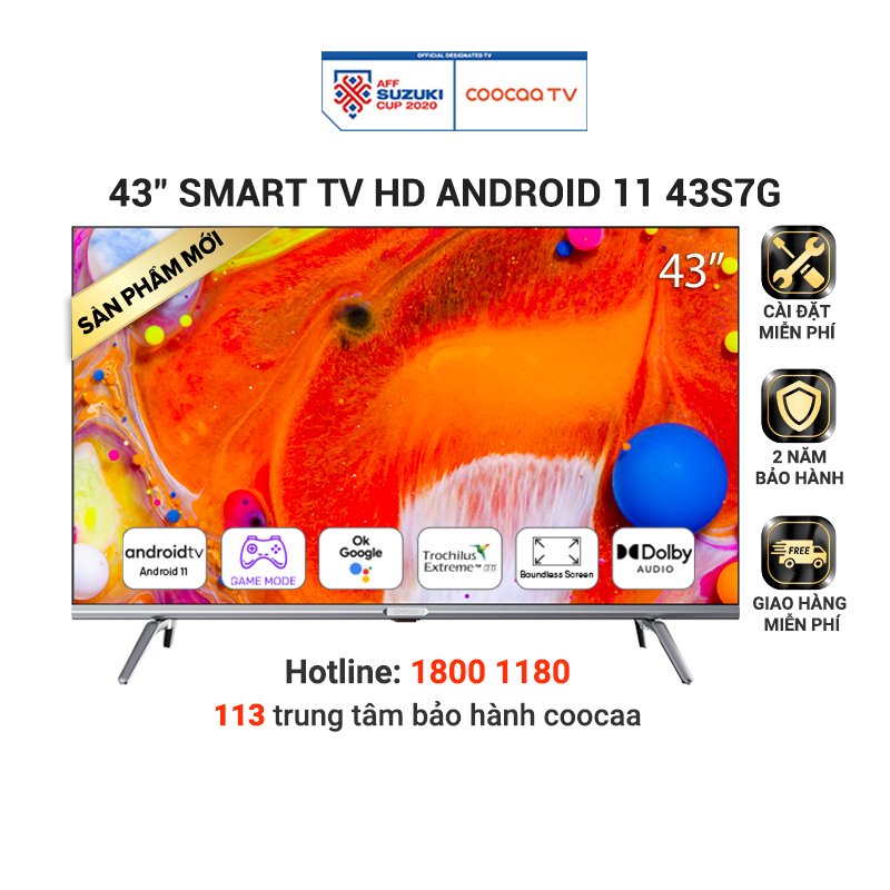 Smart TV Full HD Coocaa 43 Inch Wifi - 43S7G - Android 11 - Viền mỏng - Hàng chính hãng