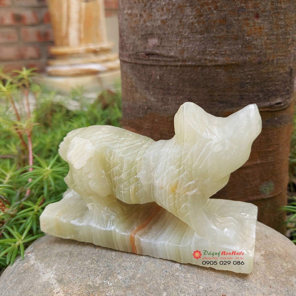 Tượng mèo đá tuổi mẹo 12 con giáp phong thủy đá ngọc Pakistan 10cm đá Non Nước