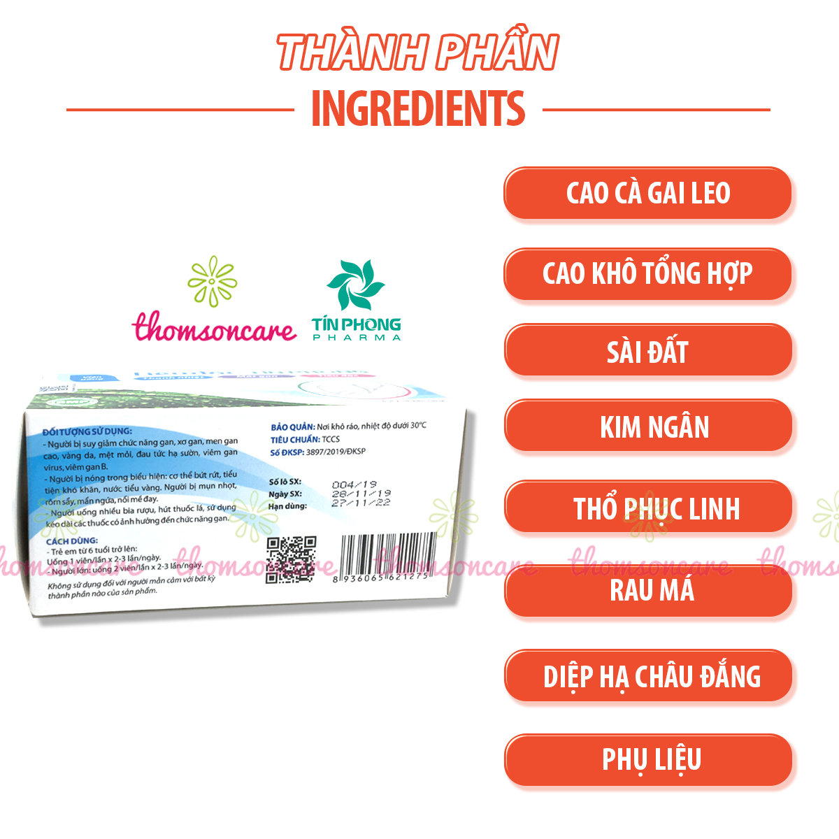 Viên uống Tiêu Độc Tín Phong - Bổ gan, thanh nhiệt, giảm mẩn ngứa, mề đay - Hộp 50viên từ cà gai leo và diệp hạ châu