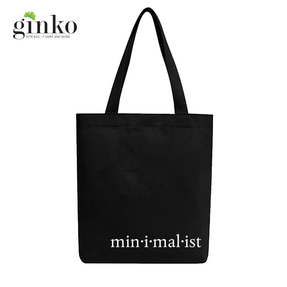 Túi Tote Vải Canvas Ginko kiểu basic có dây kéo khóa miệng túi( có túi con bên trong) đựng vừa laptop 14 inch và nhiều đồ dùng khác Phong Cách ulzzang Hàn Quốc In Hình Minimalist B14