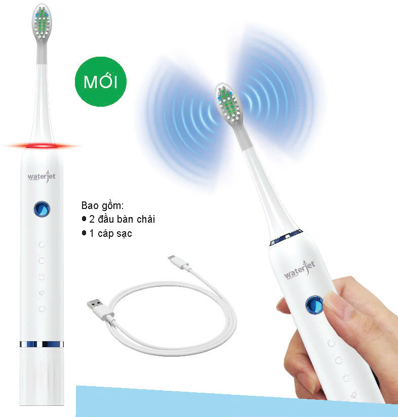 Bàn chải điện sóng âm cảm biến lực chải thông minh Waterjet Smart Sonic Toothbrush (kèm 2 đầu chải)