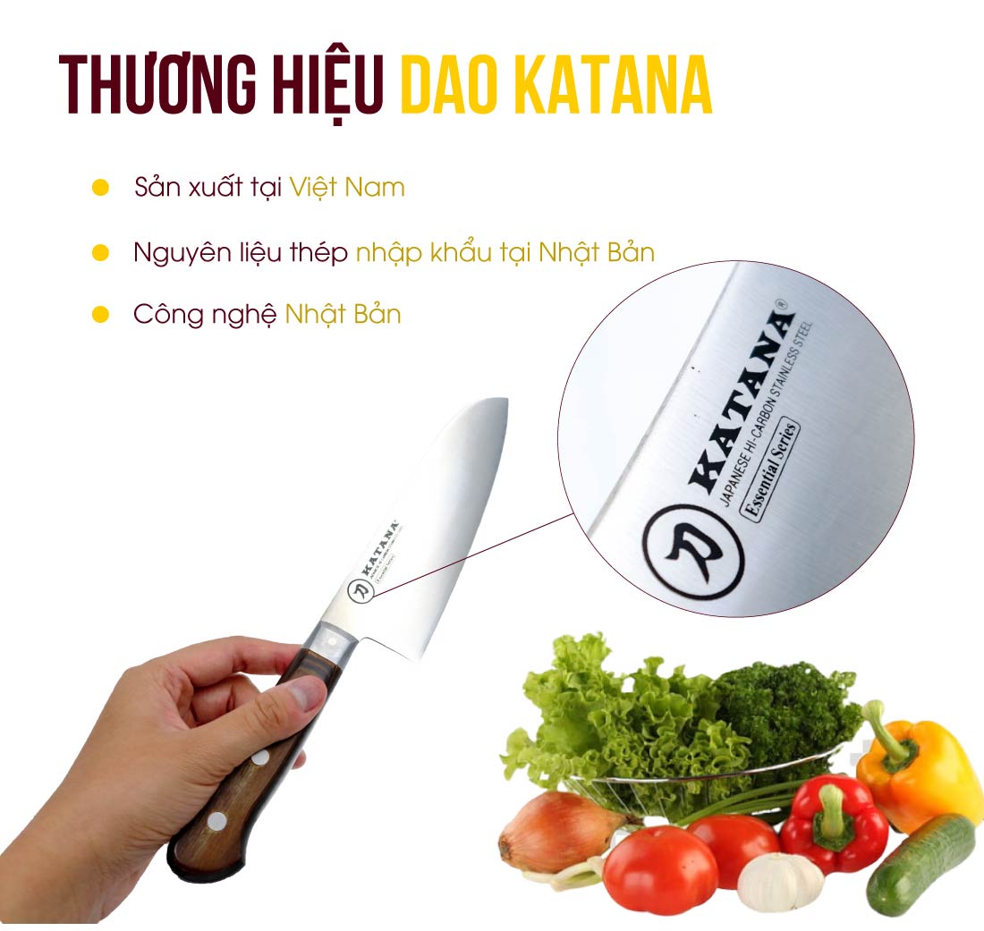 Dao gọt hoa quả KATANA Essential Petty (120mm) KATA-204 cán gỗ, thép không gỉ, độ sắc cao - dao bếp KATANA cao cấp thương hiệu Việt Nam