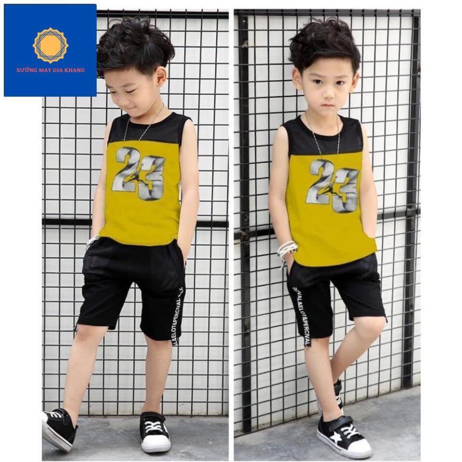 Đồ bộ quần áo thun bé trai sát nách phối lưới, thoải mái vận động - Xưởng may . Gia Khang