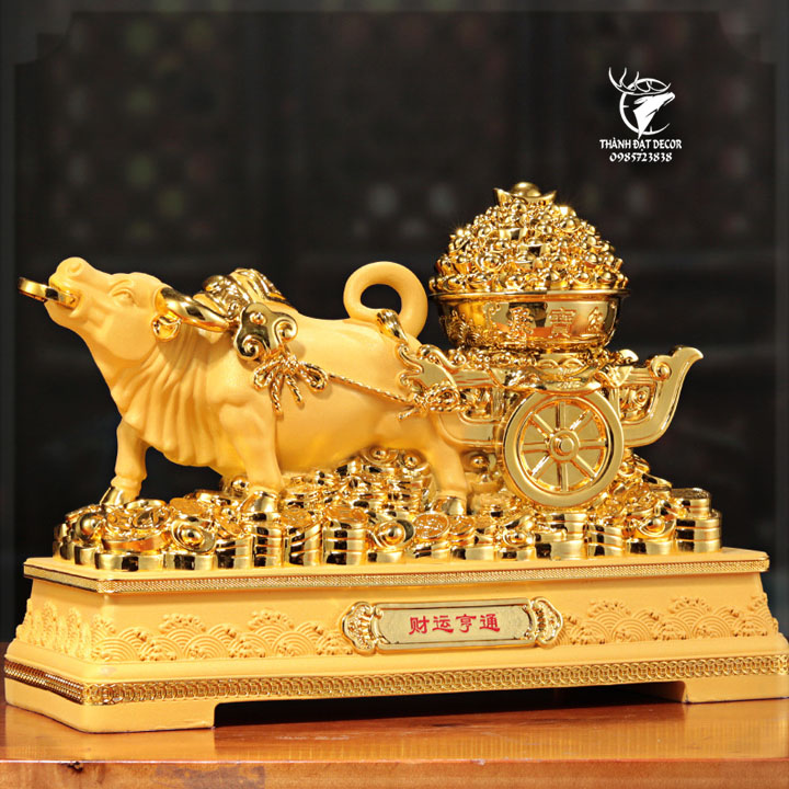 Tượng Trâu Vàng Kéo Tài Lộc Size 42, Quà Tặng Tân Gia Khai Trương Sinh Nhật Tặng Sếp Tặng Đối Tác , Người Tuổi Sửu