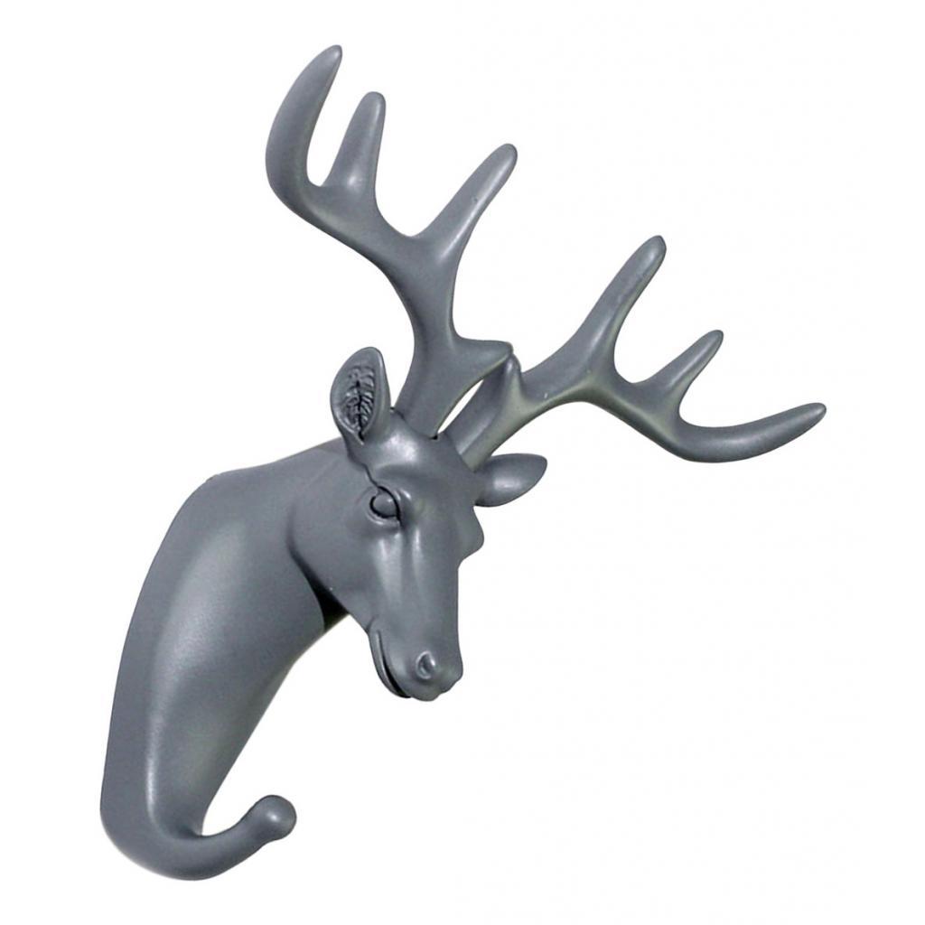 Nordic Style Resin Animal Head Wall Hook Coat Hanger Towel Rack Gray Color-Deer