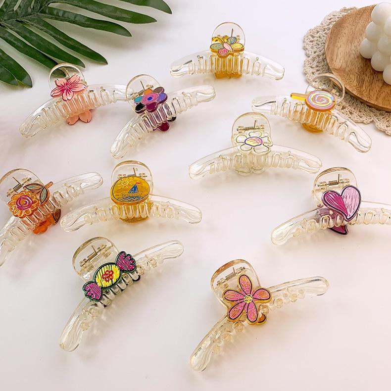 XiaoboACC 2021 New Korean Fashion Ins Cartoon Flower Candy Color Acrylic Hair Clip