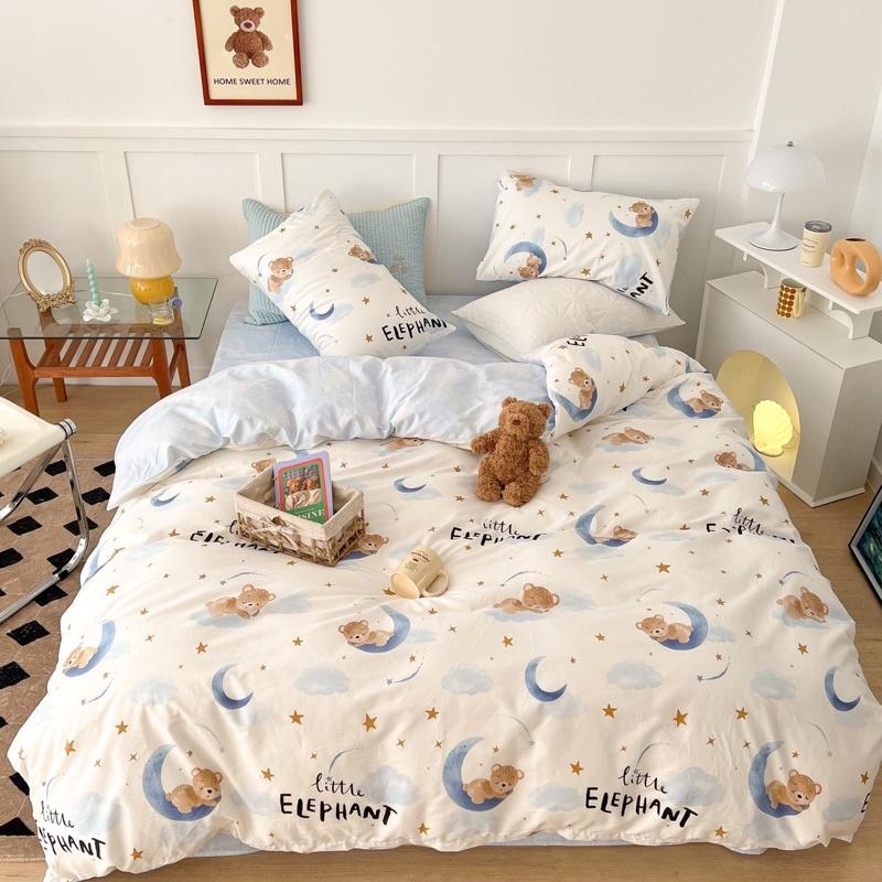 Bộ Chăn Ga Gối Cotton Living 100%cotton Hàng Nhập Khẩu Cao Cấp 4 Món Gấu teddy