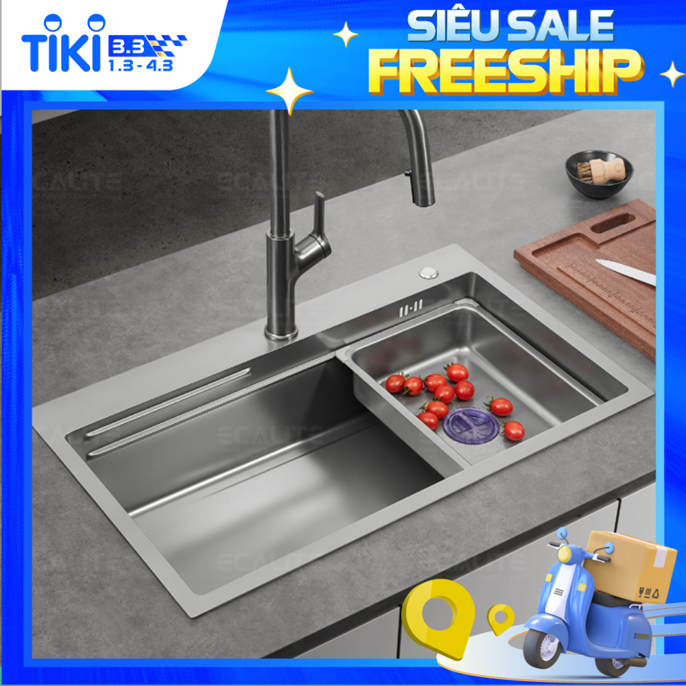Chậu Rửa Chén Ecalite ES-N17845HS - Lắp Nổi/Lắp Âm - Inox 304 Cao Cấp - 1 Ngăn Cực Rộng - Hàng Chính Hãng