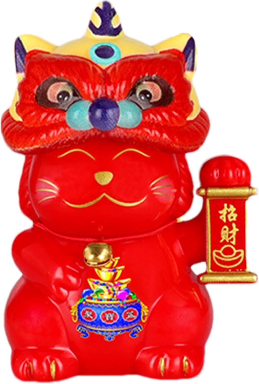 Tượng Mèo Thần Tài Đội Mũ Lân May Mắn, Tài Lộc