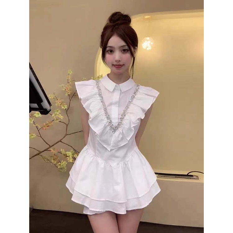 Đầm Dáng Chữ a Lưng Cao Nhún Bèo