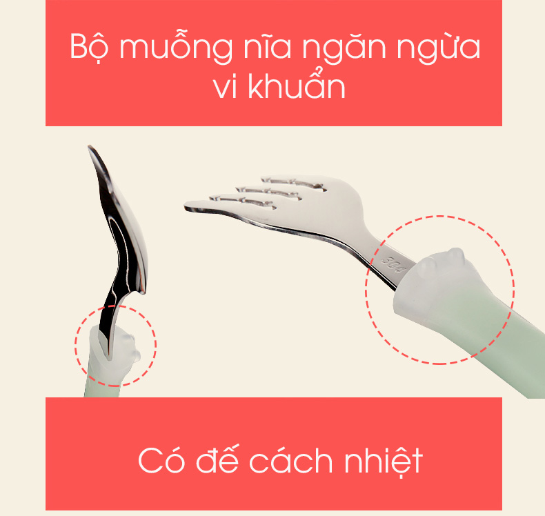 Bộ bát ăn dặm có nắp cho bé 5 món Hàng Của ĐỨC giữ nhiệt + chống rơi vỡ + chống tràn (xanh)