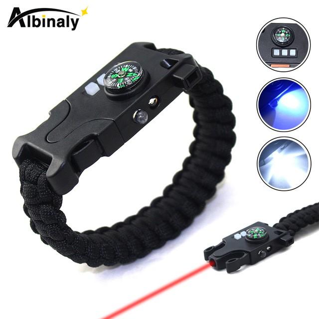 Vòng đeo tay sinh tồn laser hồng ngoại SOS đèn pin la bàn có thể sạc lại AK17