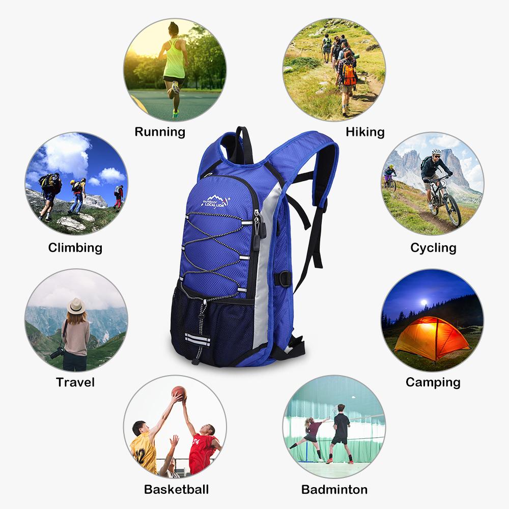 Ba lô thể thao đi xe đạp LOCAL LION, được làm bằng vải polyester chống rách nhẹ và tích hợp đệm lưới thoáng khí ở mặt sau