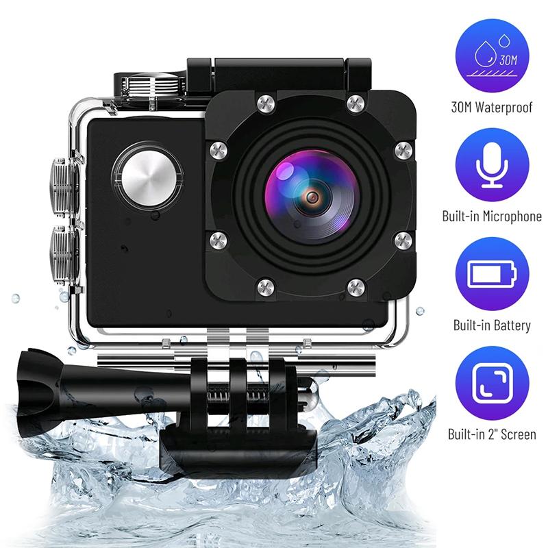 Camera hành động 4K Ultra HD 1080p/30fps WiFi 2.0 Màn hình 170D dưới nước Máy ảnh Ghi mũ bảo hiểm không thấm nước dưới nước