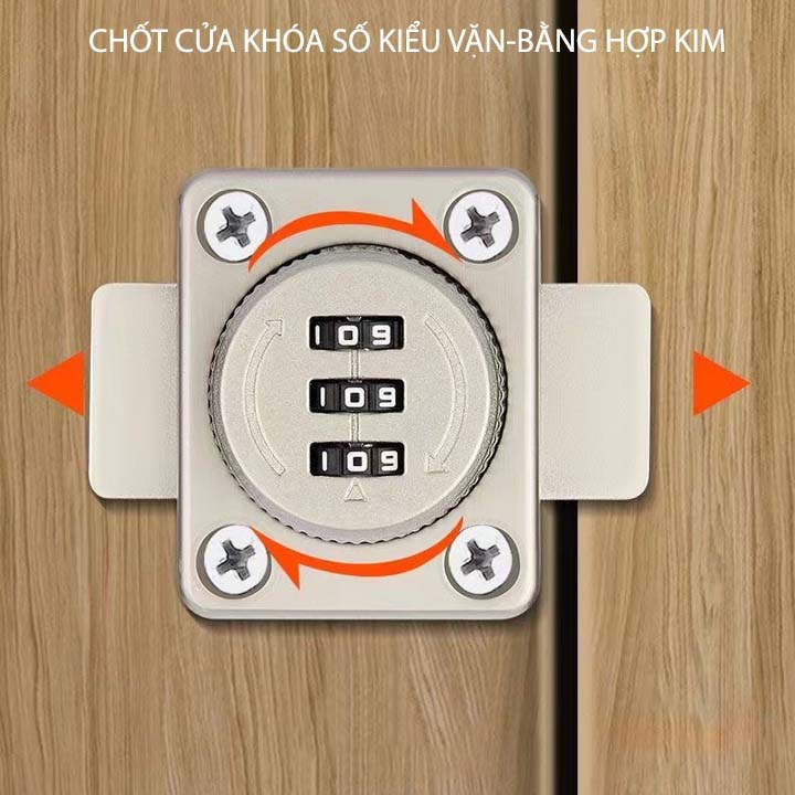 Chốt cửa khóa số kiểu vặn với 3 mã số có thể thay đổi được, bằng hợp kim chắc chắn