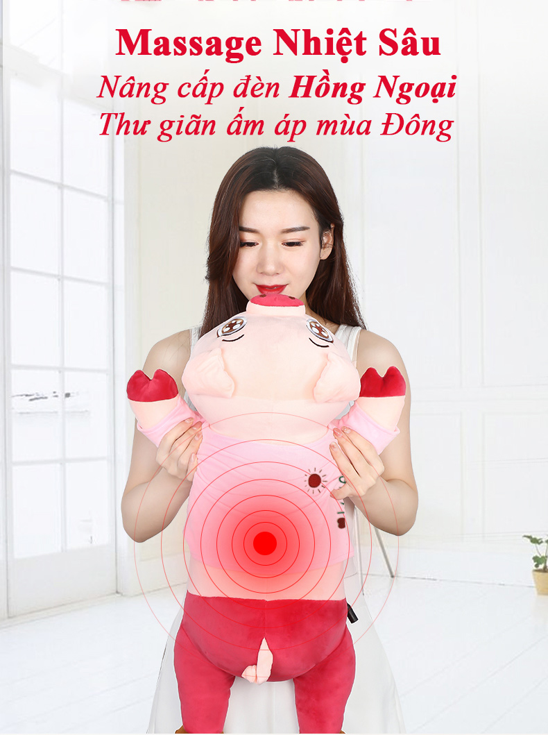 Gối massage Heo Con Dễ Thương tích hợp nhiệt hồng ngoại massage nhiệt đa tính năng Hàng chính hãng